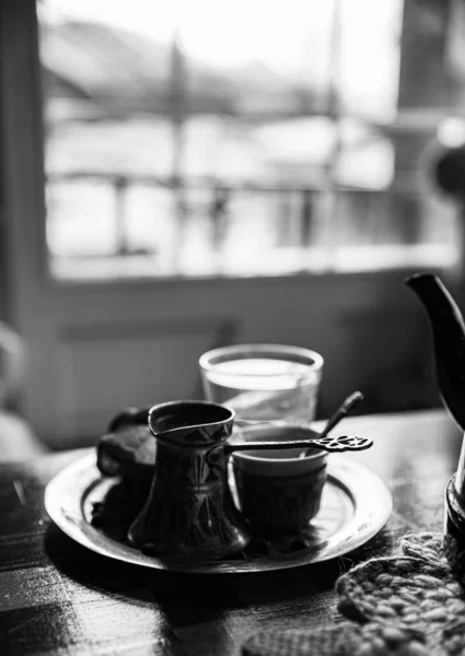 Coffee Making Process Black White Photo — Stock Photo, Image