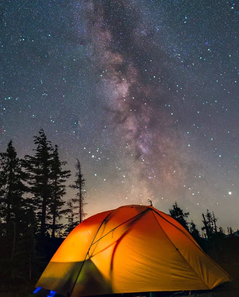 Céu Noturno Com Estrelas Tenda — Fotografia de Stock