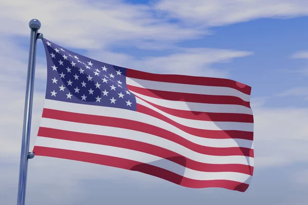 風の中の旗竿にアメリカ国旗が — ストック写真