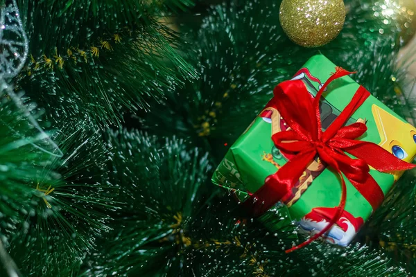 Різдвяний Фон Ялинкою Подарунковими Коробками — стокове фото