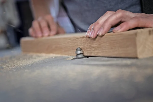 Carpenter Working Wooden Planks — Stock Photo, Image