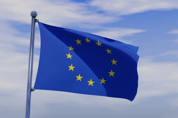 欧盟的旗帜在风中飘扬 3D渲染 — 图库照片