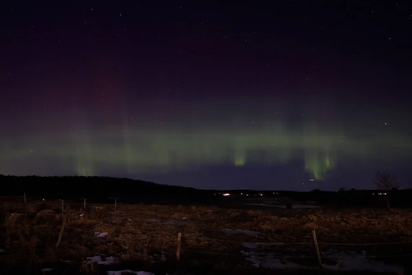 Vista Nocturna Las Auroras Boreales — Foto de Stock