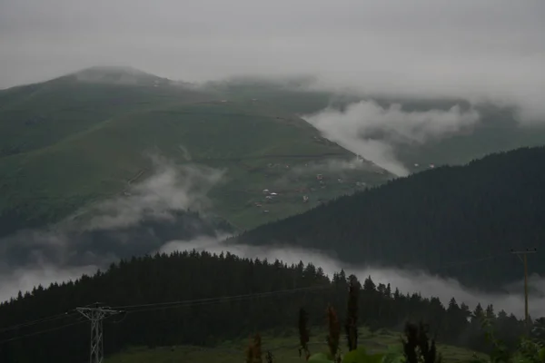 Hermoso Paisaje Con Una Niebla Las Montañas — Foto de Stock