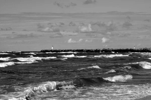 Black White Photo Beautiful Beach North State Israel — Stock Photo, Image