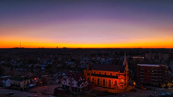 Západ Slunce Nad Městem Hlavního Města Maďarska — Stock fotografie