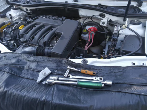 Car Repair Maintenance Vehicle Auto Service Automobile Transport Equipment Engine — Stock Photo, Image