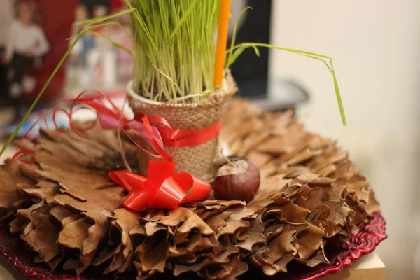 Mooie Lentebloemen Een Pot Een Houten Achtergrond — Stockfoto