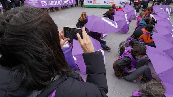 Espanha Março 2020 Dia Internacional Mulher Multidão Protestante — Fotografia de Stock