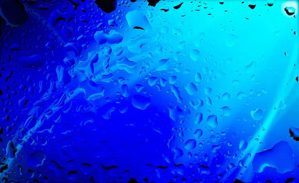 Water Drops Glass Blue Background — Stock Photo, Image