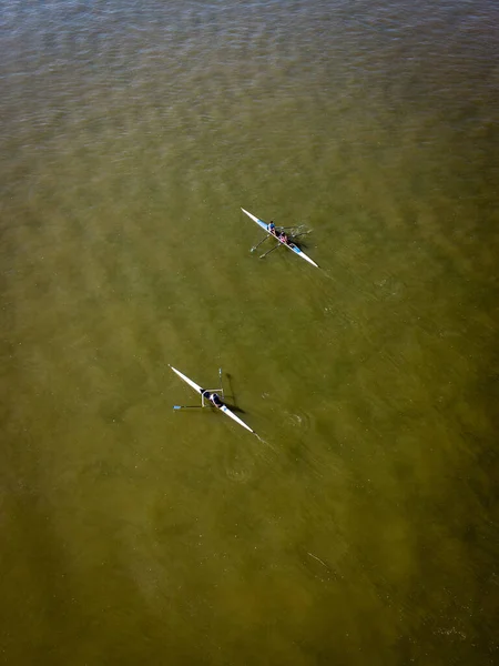 Vista Aérea Del Río Con Barcos — Foto de Stock