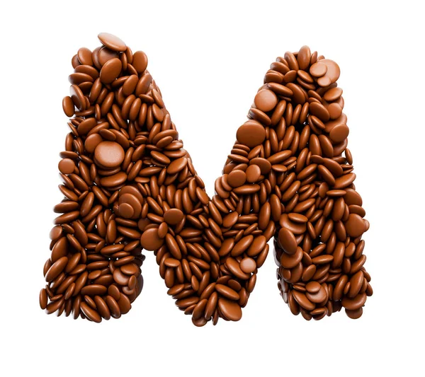 字母M 巧克力糖果制成 背景为白色 — 图库照片