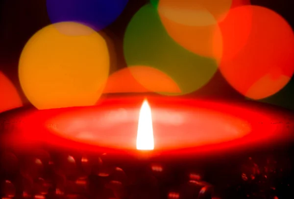 Fundo Natal Com Velas Luzes Vermelhas — Fotografia de Stock