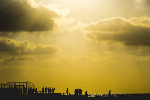 Silhouette Von Menschen Strand — Stockfoto