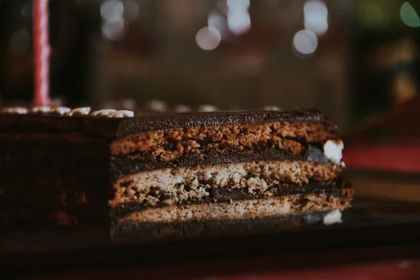 Chokladkaka Med Bit Kaffe — Stockfoto