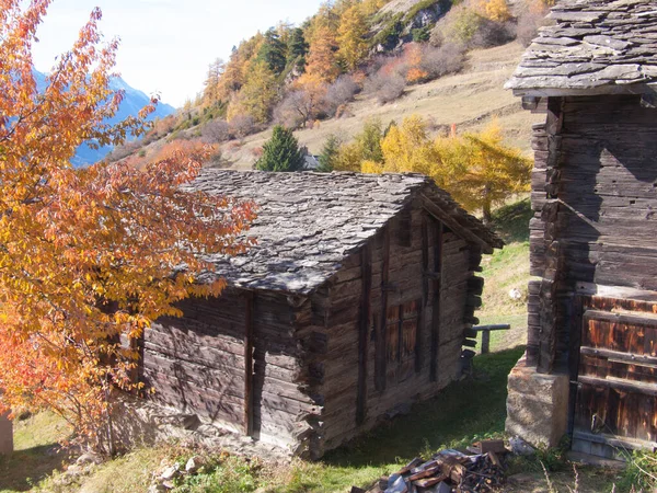 Bela Paisagem Outono Com Uma Casa Madeira Nas Montanhas — Fotografia de Stock