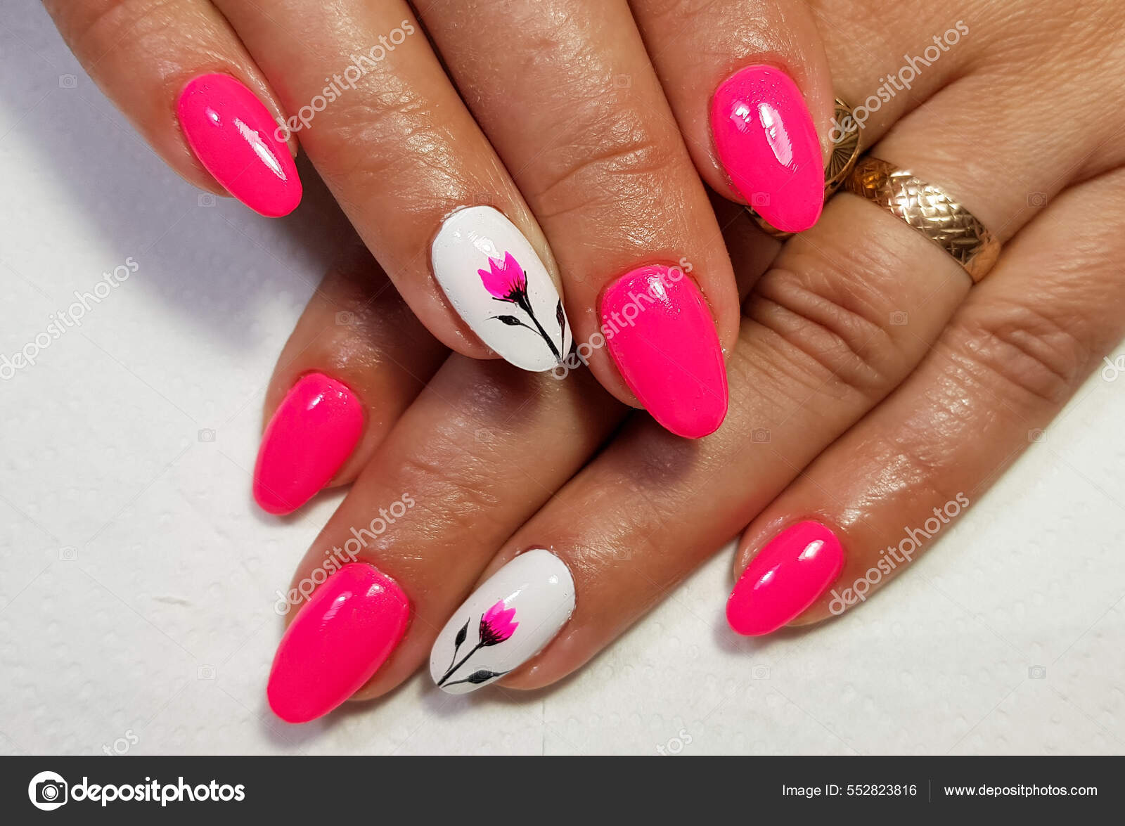 hot pink and white nail designs