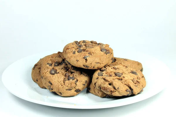 Galletas Chispas Chocolate Sobre Fondo Blanco —  Fotos de Stock