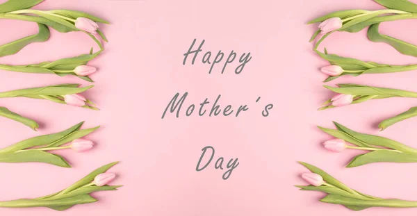 Top View Beautiful Flowers Mother Day Pink Background — Stock Photo, Image
