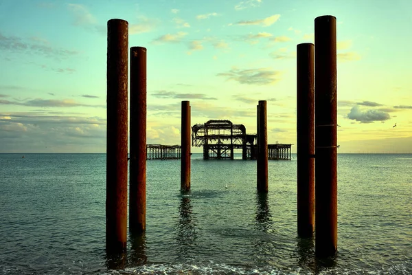 Dřevěné Molo Pláži — Stock fotografie
