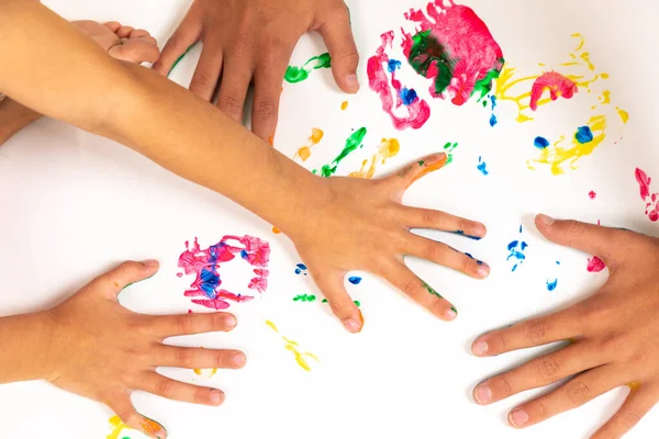 Детские Руки Детским Рисунком Белом Фоне — стоковое фото