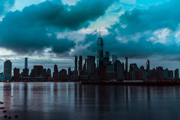 Nova Iorque Skyline Cidade Com Arranha Céus Reflexão — Fotografia de Stock