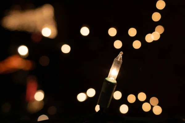 Lâmpadas Luzes Guirlanda Fundo Natal — Fotografia de Stock