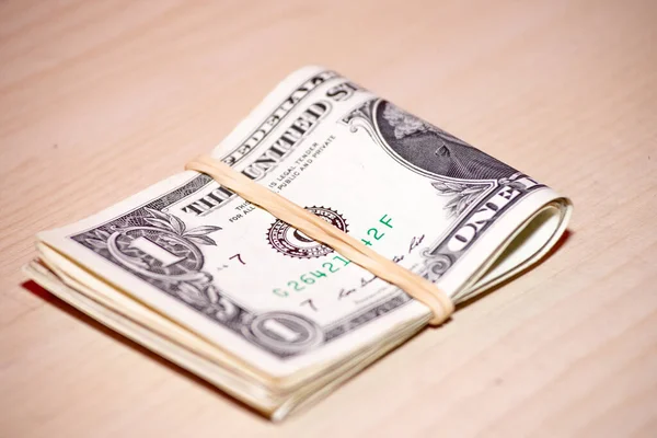 Деньги Доллары Деревянном Фоне — стоковое фото