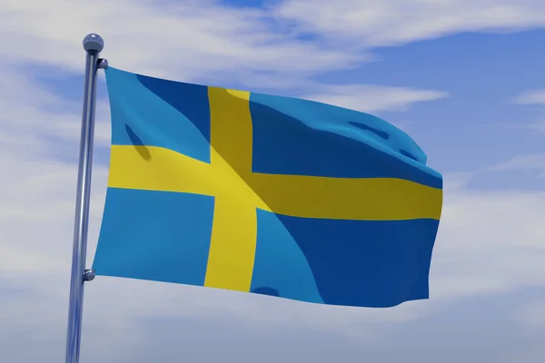 風になびかせてスウェーデンの旗 — ストック写真