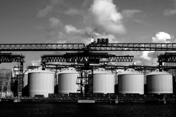 石油精製 工業環境 黒と白 — ストック写真