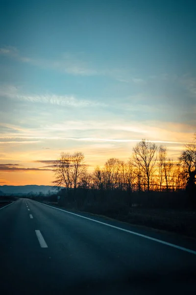 Route Campagne Coucher Soleil — Photo