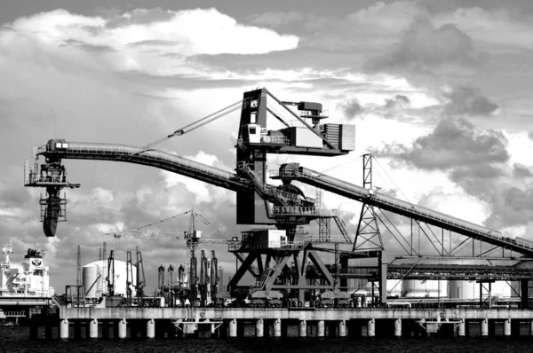 Fekete Fehér Kép Kikötő Város — Stock Fotó