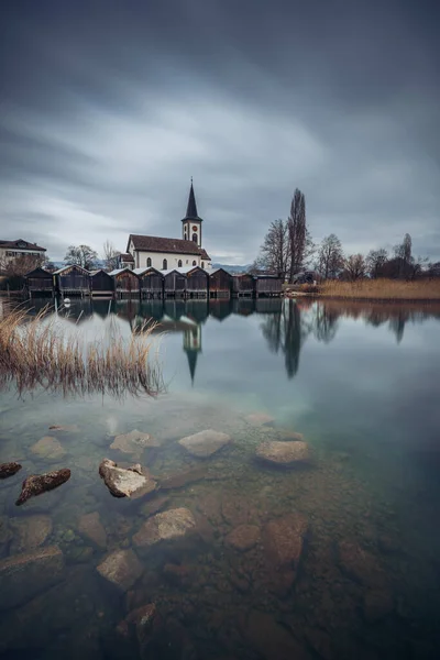 Kirche Des Sees Herbst — Stockfoto