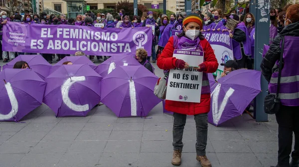 Espanha Março 2020 Dia Internacional Mulher Multidão Protestante — Fotografia de Stock