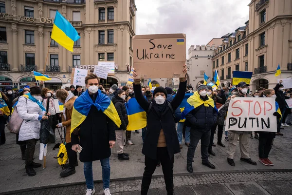 Février 2022 Stand Ukraine Manifestation Contre Guerre Ukraine Poutine Vladimir — Photo