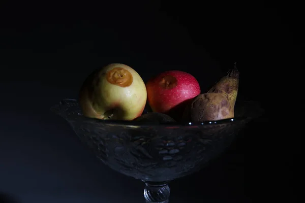 Fresh Fruits Vegetables Black Background — Stock Photo, Image