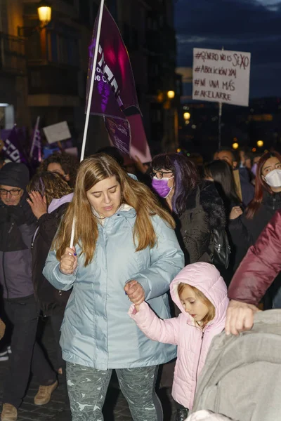 Espanha Março 2020 Dia Internacional Mulher Multidão Protestante — Fotografia de Stock