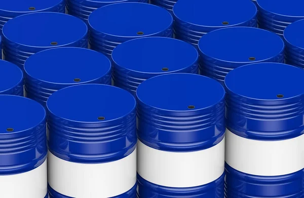 棚の上の青と白の樽の3Dレンダリング — ストック写真