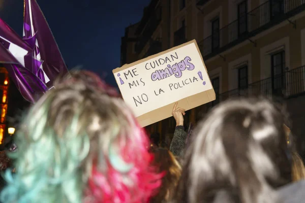 Spanya Mart 2020 Uluslararası Kadınlar Günü Kalabalığı Protesto — Stok fotoğraf