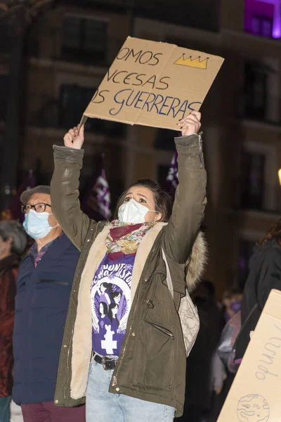 España Marzo 2020 Día Internacional Mujer Multitud Protesta —  Fotos de Stock