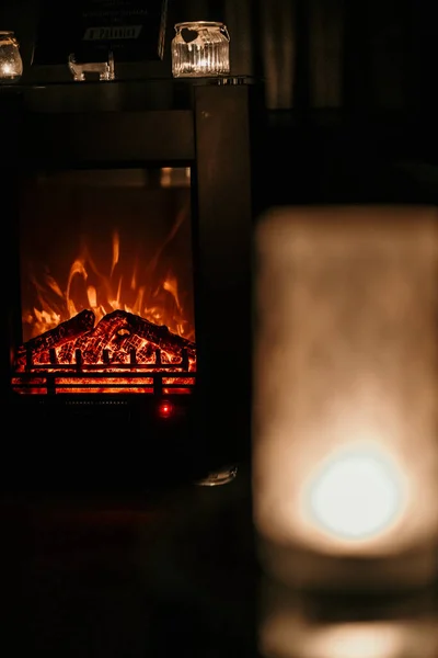 Chimenea Ardiente Con Fuego Llama — Foto de Stock