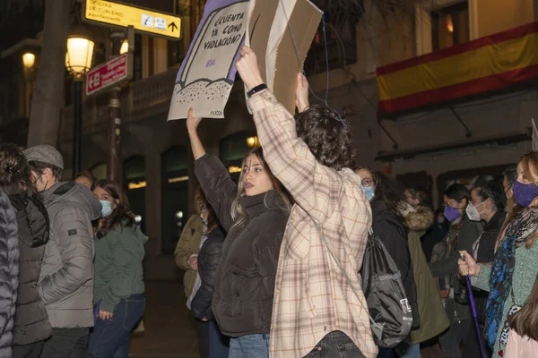España Marzo 2020 Día Internacional Mujer Multitud Protesta —  Fotos de Stock