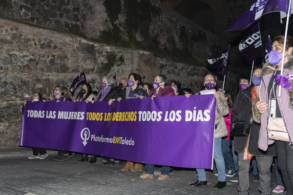 Espanha Março 2020 Dia Internacional Mulher Multidão Protestante — Fotografia de Stock