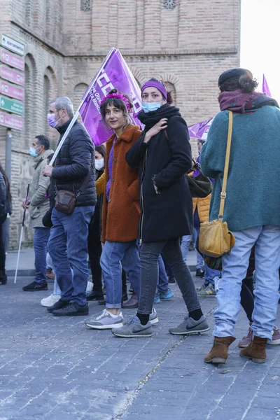 Espanha Março 2020 Dia Internacional Mulher Multidão Protestante — Fotografia de Stock