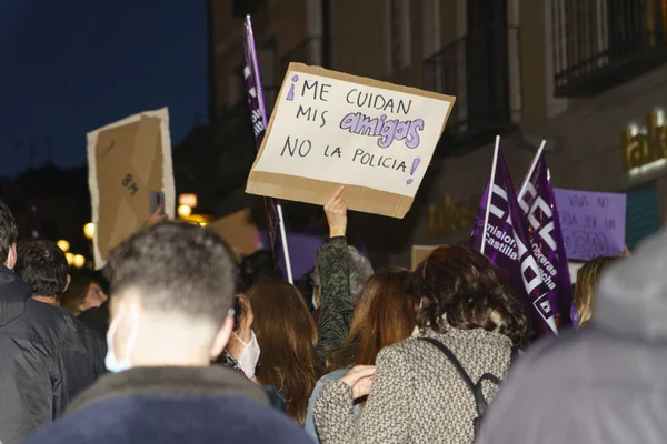 Espanha Março 2020 Dia Internacional Mulher Multidão Protestante — Fotografia de Stock