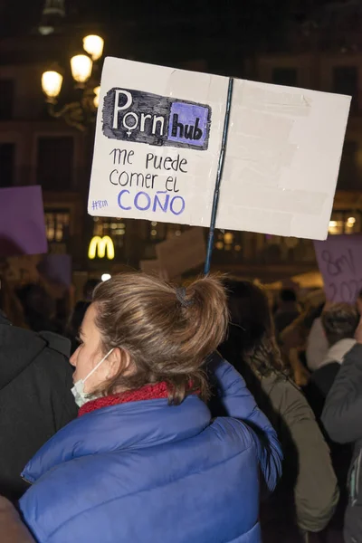 Испания Марта 2020 Года Международный Женский День Толпа Протестующих — стоковое фото