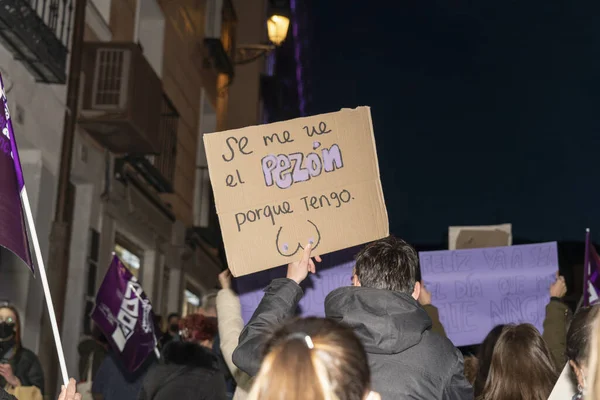 Espanha Março 2020 Dia Internacional Mulher Multidão Protestante — Fotografia de Stock