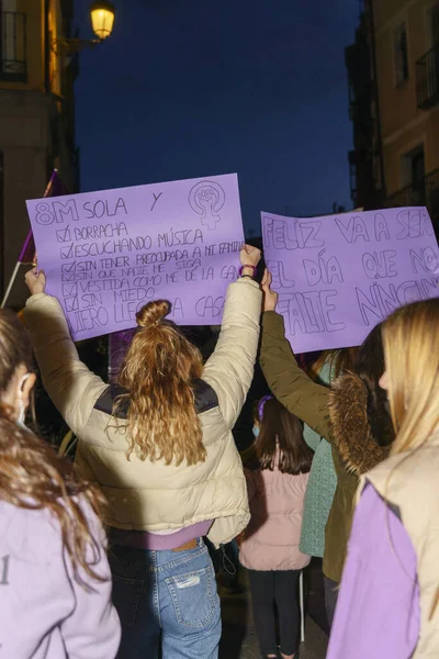 Espanha Março 2020 Dia Internacional Mulher Multidão Protestante — Fotografia de Stock