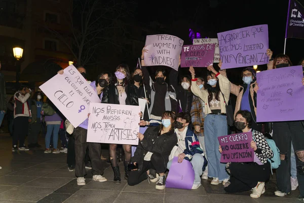 Espagne Mars 2020 Journée Internationale Femme Foule Protestataire — Photo