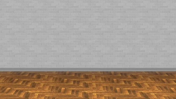Lege Kamer Met Witte Bakstenen Muur Vloer Destructie — Stockfoto